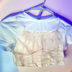 White and Pink Crop Top. Brand:SHEIN Size:S
